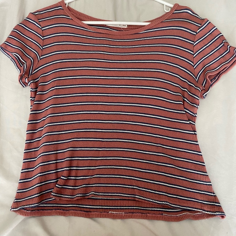 Pink and navy striped shirt